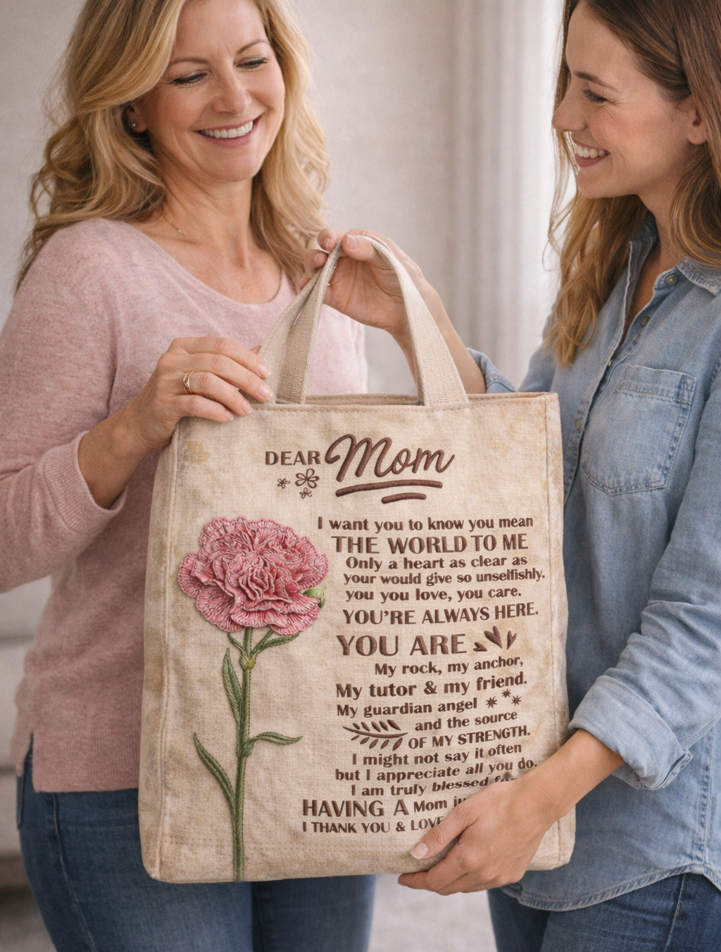 "DEAR MOM" Quilted tote bag - Gift for mom - NTTD00