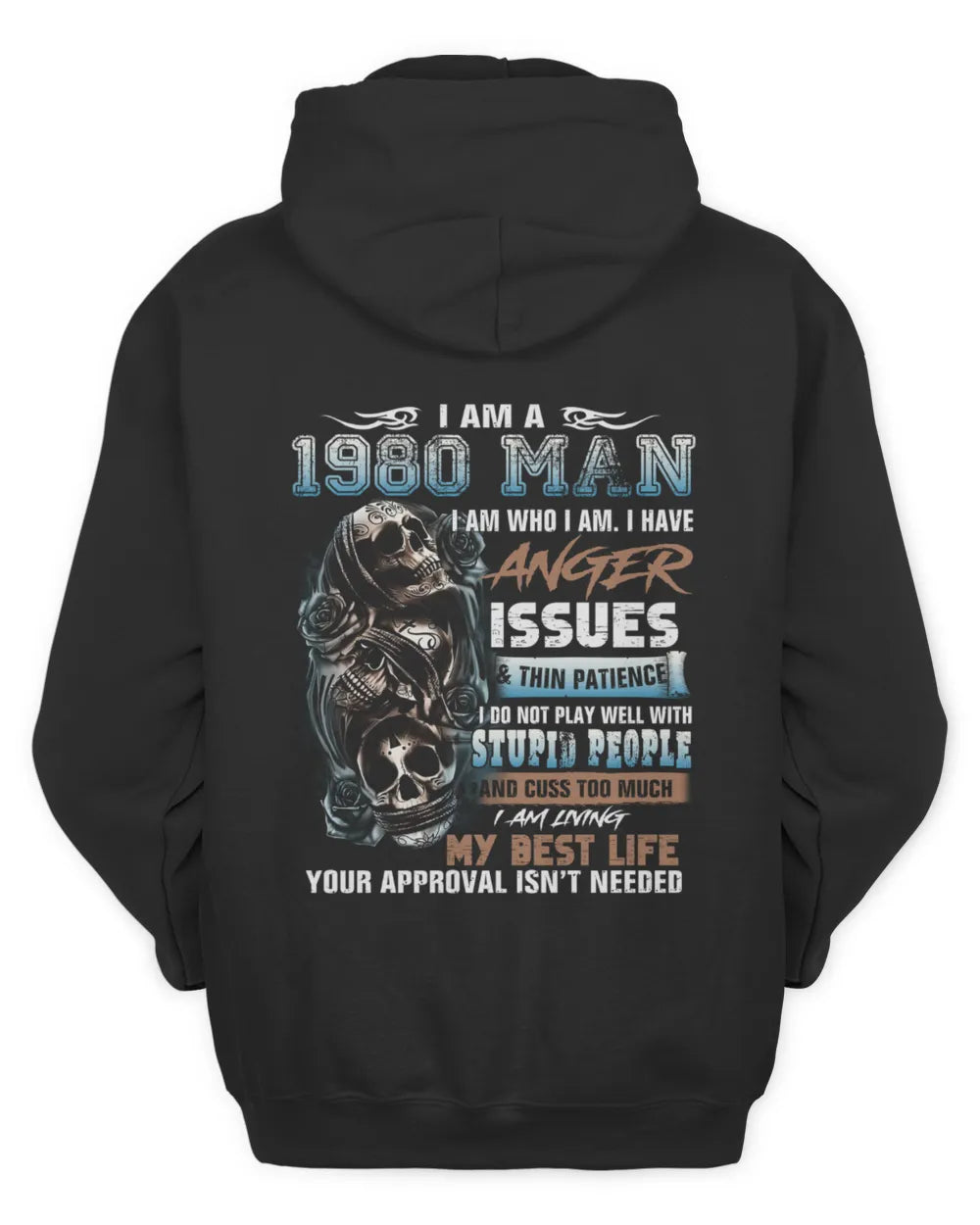 Angry 1980 Man T-Shirt with Skull - Us1980