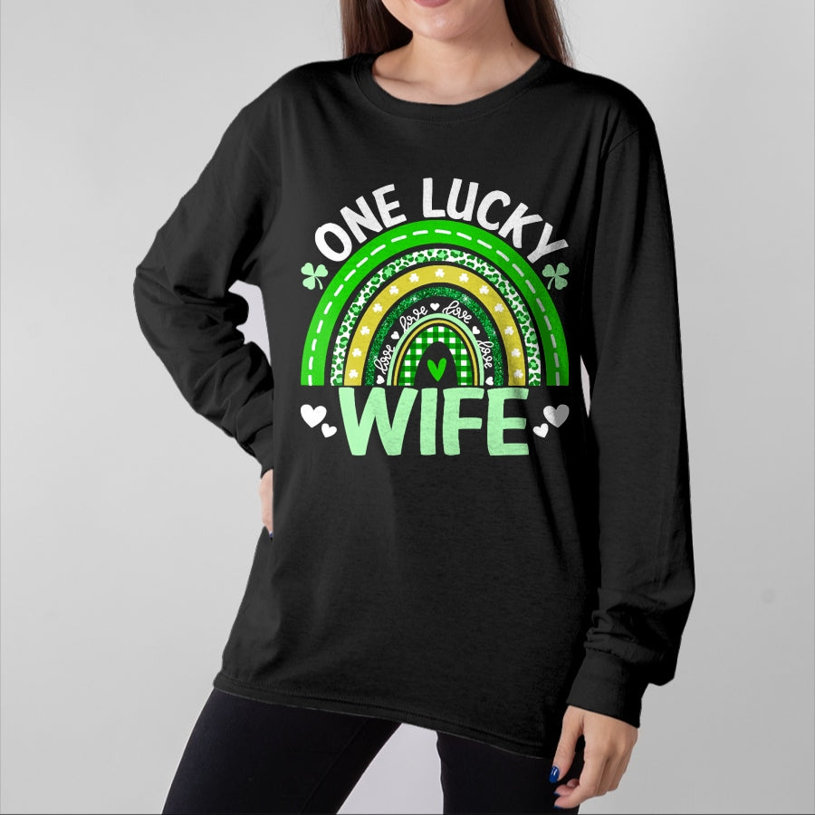 Best Wife Shirt, Wife and Husband Unisex T-Shirt/Hoodie/Sweatshirt HLT00 - Gift for wife T shirt, lucky wife St Patricks Day Clover One Lucky Wife Rainbow Shamrock T-Shirt