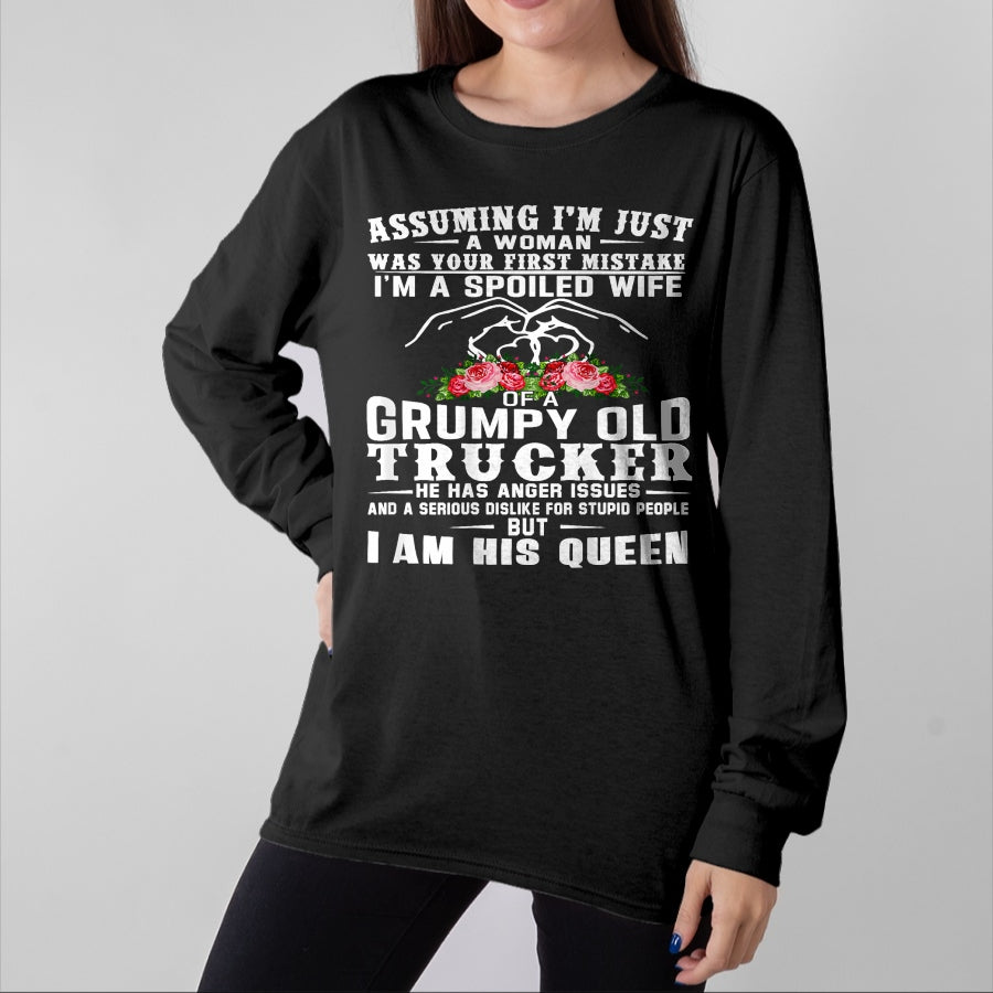 Best Wife Shirt, Wife and Husband Unisex T-Shirt/Hoodie/Sweatshirt HLT00 - Gift for wife T shirt, spoiled wife I'm A Spoiled Wife Of A Grumpy Old Trucker (on back) T-Shirt (1)