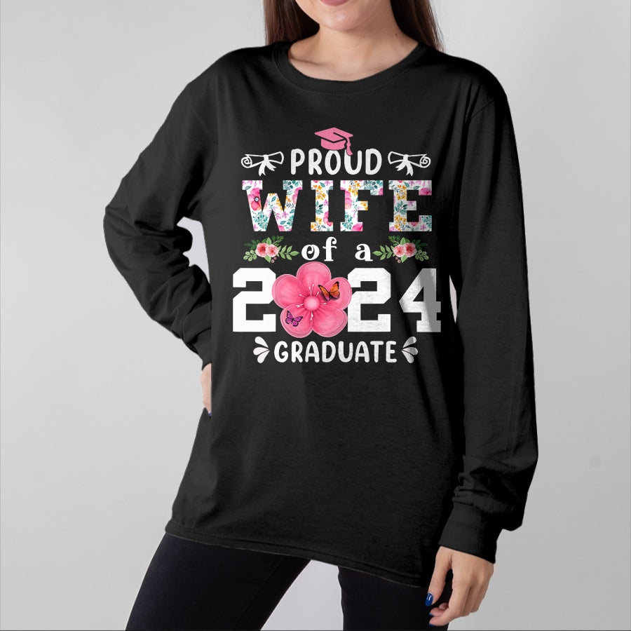 Best Wife Shirt, Wife and Husband Unisex T-Shirt/Hoodie/Sweatshirt HLT00 - Gift for wife T shirt, lucky wife Proud Wife of a 2024 graduate for family graduation T-Shirt
