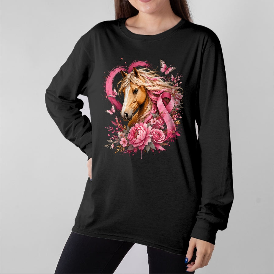 Best Horse Lover Shirt , Funny Horse UnisexT-Shirt/Hoodie/Sweatshirt HLT00 - Breast Cancer Awareness Horse Pink Ribbon Butterfly Survivor T-Shirt