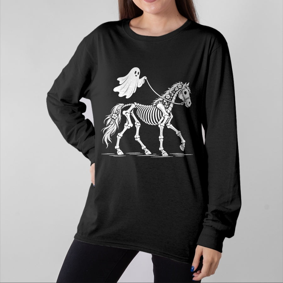 Best Horse Lover Shirt , Funny Horse UnisexT-Shirt/Hoodie/Sweatshirt HLT00 - Cute Ghost Walking Skeleton Horse Halloween T-Shirt