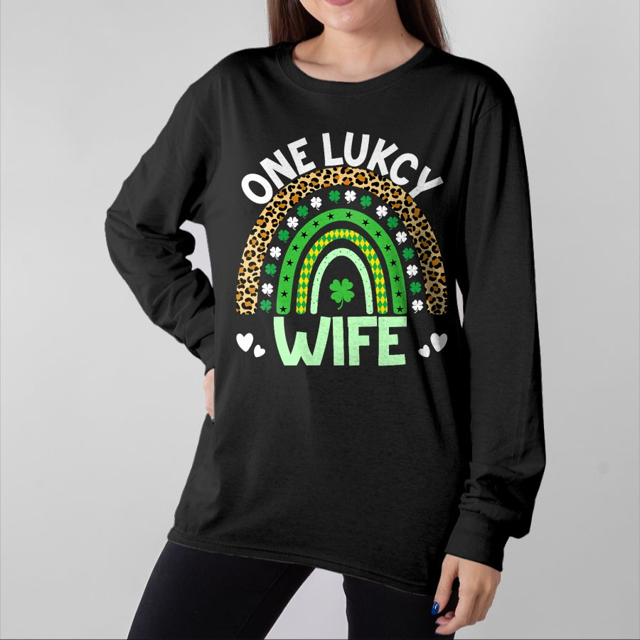 Best Wife Shirt, Wife and Husband Unisex T-Shirt/Hoodie/Sweatshirt HLT00 - Gift for wife T shirt, lucky wife Womens One Lucky Wife Leopard Rainbow Saint Patrick's Day Tank T (1)