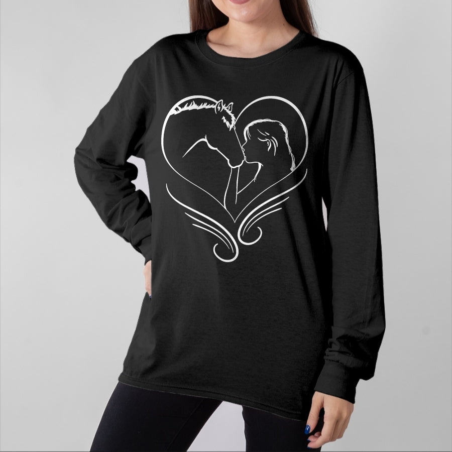 Best Horse Lover Shirt , Funny Horse UnisexT-Shirt/Hoodie/Sweatshirt HLT00 - Girl Kisses Horse Heart Rider Silhouette T-Shirt