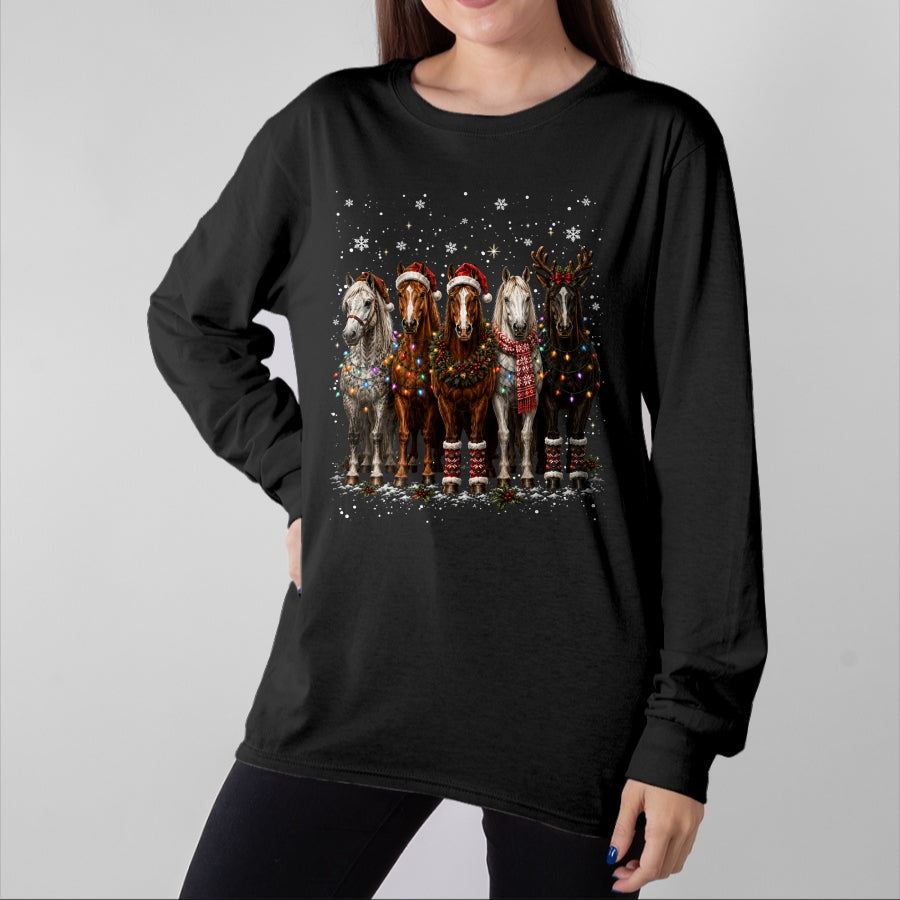 Best Horse Lover Shirt , Funny Horse UnisexT-Shirt/Hoodie/Sweatshirt HLT00 - Christmas Horses Santa Hat Lights Pajama Xmas Horse Lover T-Shirt