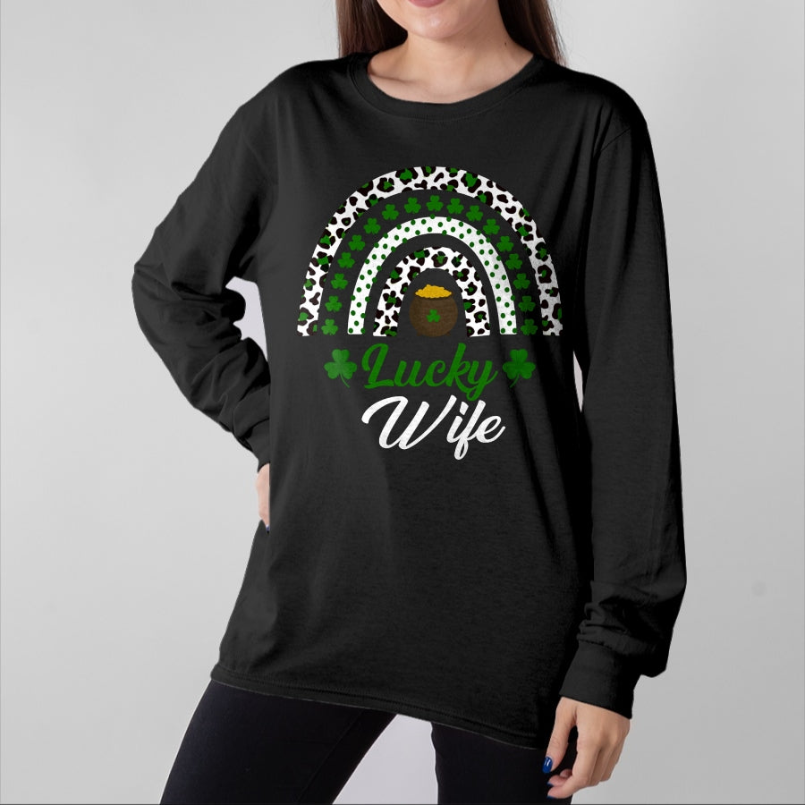 Best Wife Shirt, Wife and Husband Unisex T-Shirt/Hoodie/Sweatshirt HLT00 - Gift for wife T shirt, lucky wife Lucky Wife Rainbow St Patricks Day Lucky Wife Long Sleeve T-Shir (3)