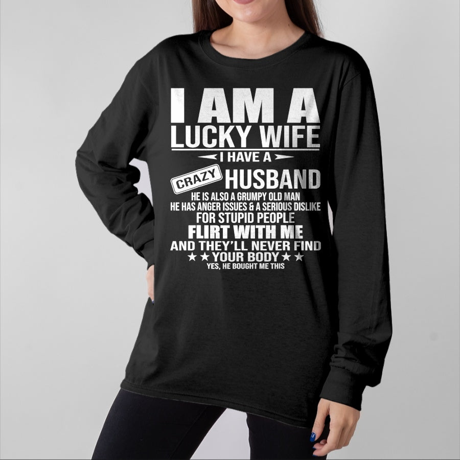 Best Wife Shirt, Wife and Husband Unisex T-Shirt/Hoodie/Sweatshirt HLT00 - Gift for wife T shirt, lucky wife I Am A Lucky Wife I Have A Crazy Husband Tank Top (2)
