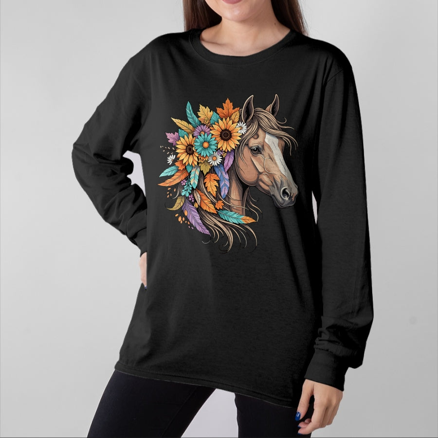 Best Horse Lover Shirt , Funny Horse UnisexT-Shirt/Hoodie/Sweatshirt HLT00 - Floral Wild Horse Country Horse Riding Women Girls T-Shirt