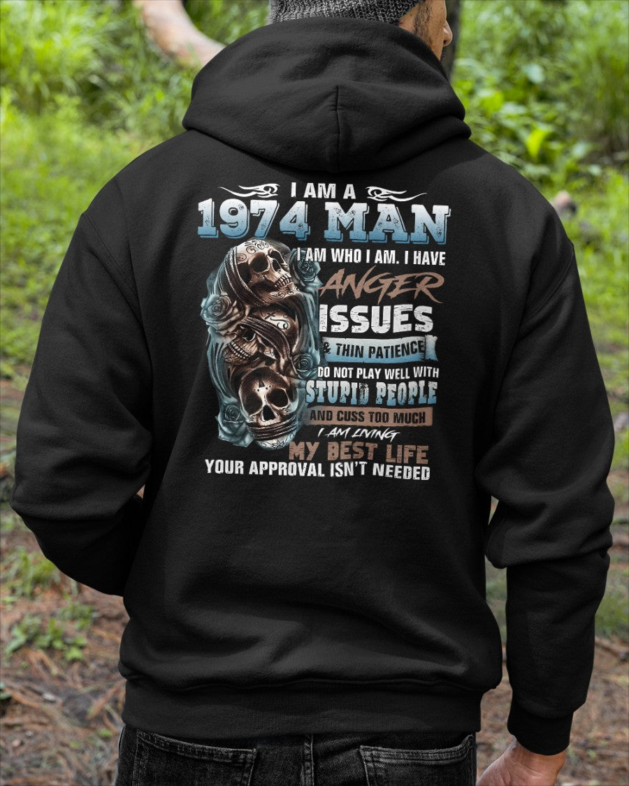 1974 Man Skull T‑Shirt – Anger Issues & No Approval Needed Us1974 (SKU07-114-74)