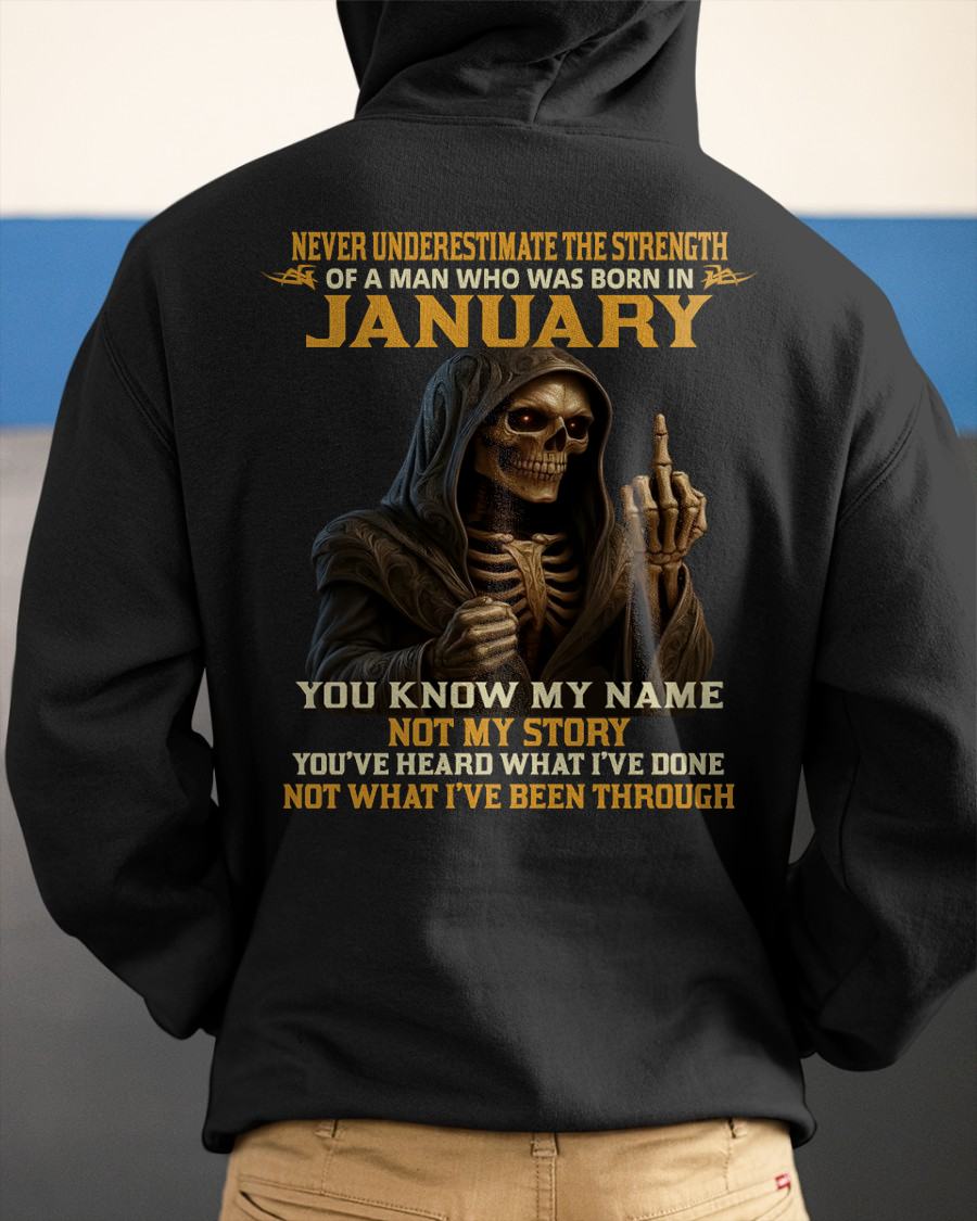JANUARY - NEVER UNDERESTIMATE - BIRTHDAY T-SHIRT FOR MEN - NTTD01 (SKU26T-01-06-01)