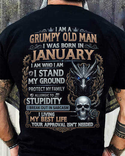 JANUARY - GRUMPY OLD MAN - BIRTHDAY T-SHIRT FOR MEN - NTTD01 (SKU2604-37-01)
