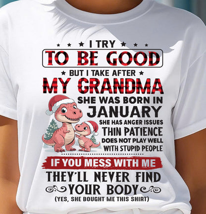 JANUARY - TRY TO BE GOOD - PERFECT CHRISTMAS GIFT FOR GRANDDAUGHTER - GIFT FROM GRANDMA - NTTD01 (SKU11-05-01)