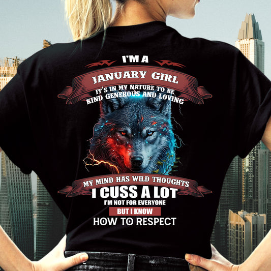 JANUARY - KIND, GENEROUS AND LOVING GIRL - BIRRTHDAY T-SHIRT FOR WOMAN - NTTD01 (SKU12-300-01)