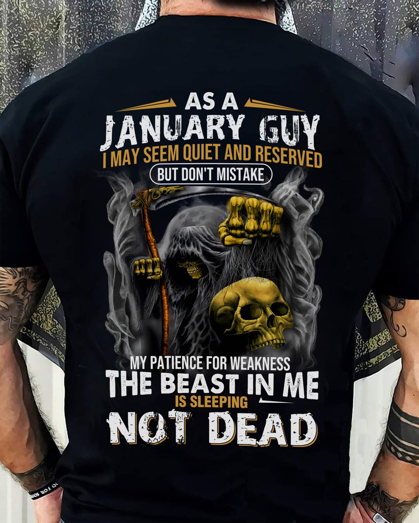 JANUARY - THE BEAST IN ME IS SLEEPING - BIRTHDAY T-SHIRT FOR MEN - NTTD01 (SKU08-82-01)