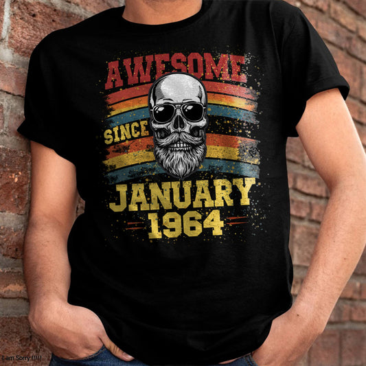 JANUARY - AWESOME SINCE 1964 - BIRTHDAY T-SHIRT FOR MEN - NTTD01 (SKU26T-01218-01)