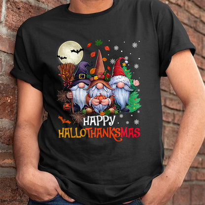 Happy Hallothanksmas Gnomes Lover Halloween Merry Christmas T-Shirt - Christmas Unisex T-Shirt/Hoodie/Sweatshirt - HNDS00