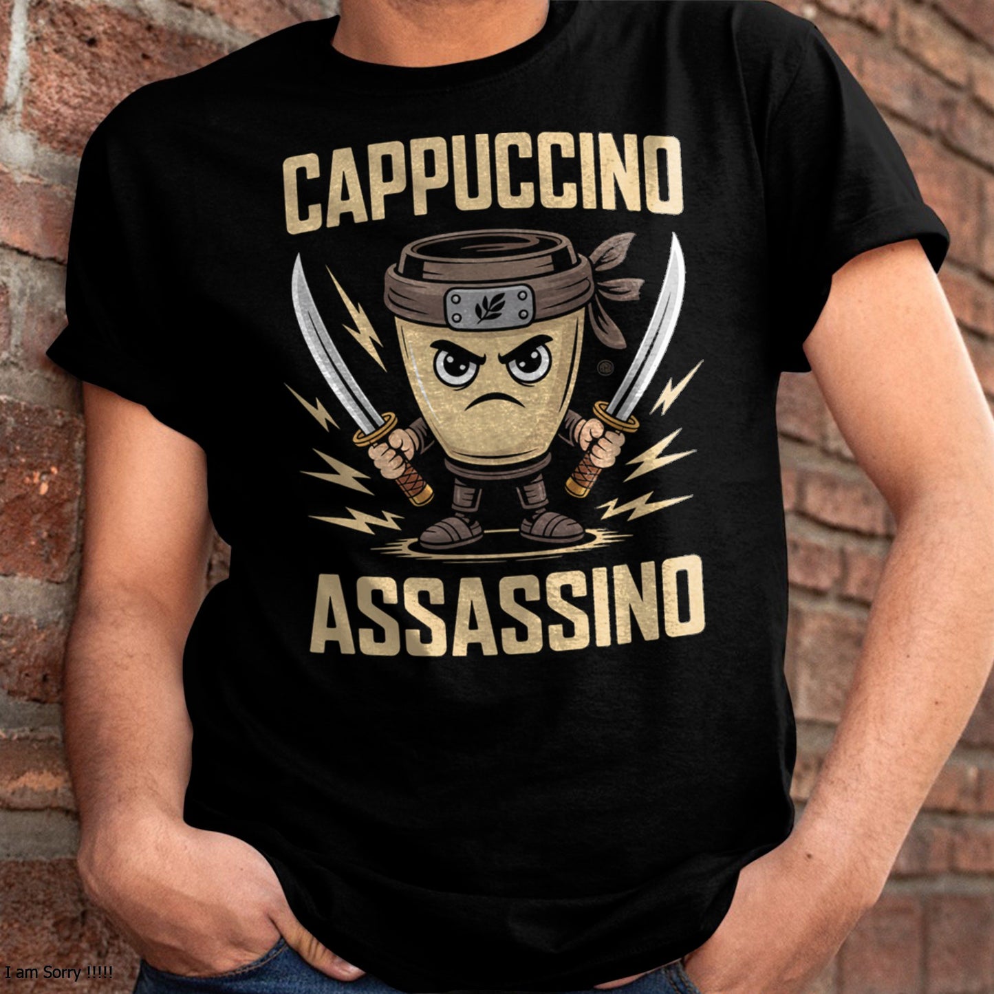 CAPPUCCINO ASSASSINO ITALIANO BRAINROT NINJA MEME T-SHIRT - BIRTHDAY T-SHIRT FOR MEN - NTTD00 (SKU-BRAINROT2)