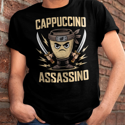 CAPPUCCINO ASSASSINO ITALIANO BRAINROT NINJA MEME T-SHIRT - BIRTHDAY T-SHIRT FOR MEN - NTTD00 (SKU-BRAINROT2)
