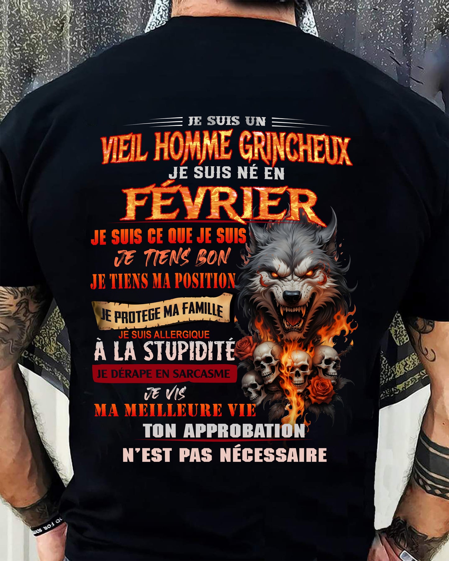 FÉVRIER – VIEIL HOMME GRINCHEUX – T-SHIRT D’ANNIVERSAIRE POUR HOMME - frNTTD02 (SKU26T-01167-02)