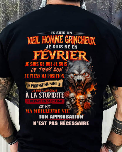FÉVRIER – VIEIL HOMME GRINCHEUX – T-SHIRT D’ANNIVERSAIRE POUR HOMME - frNTTD02 (SKU26T-01167-02)