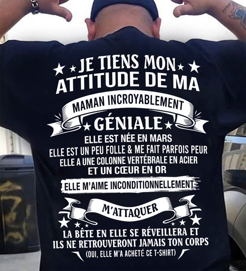 MARS - JE TIENS MON ATTITUDE DE MA MAMAN INCROYABLEMENT GÉNIALE - CADEAU DE MAMAN - frNTTD03 (SKU2603-222-03)