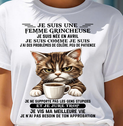 AVRIL - FEMME GRINCHEUSE – T-SHIRT D’ANNIVERSAIRE POUR FEMME - frNTTD04 (SKU2603-258-04)