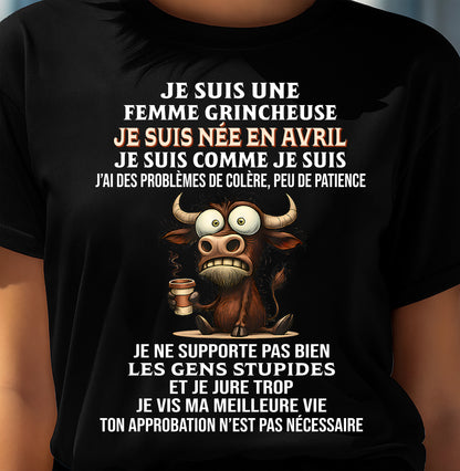 AVRIL - FEMME GRINCHEUSE – T-SHIRT D’ANNIVERSAIRE POUR FEMME - frNTTD04 (SKU2603-260-04)