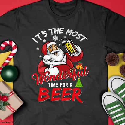 Funny Christmas Santa Claus Drinking Beer Wonderful Time T-Shirt - Christmas Unisex T-Shirt/Hoodie/Sweatshirt - HNDS00
