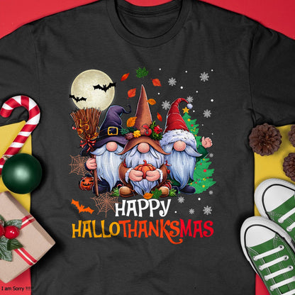 Happy Hallothanksmas Gnomes Lover Halloween Merry Christmas T-Shirt - Christmas Unisex T-Shirt/Hoodie/Sweatshirt - HNDS00