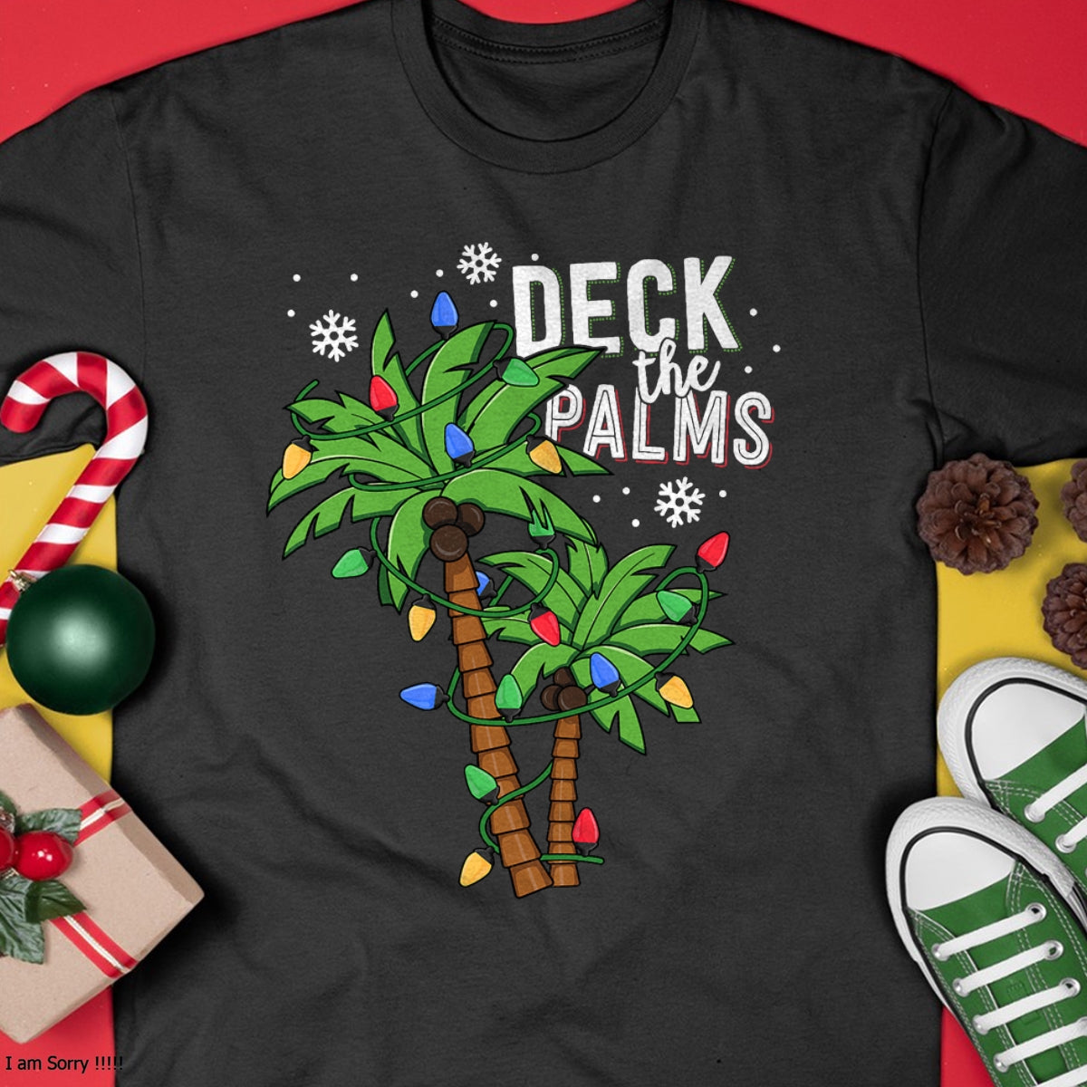 Deck The Palms Tropical Hawaii Christmas Palm Tree Lights T-Shirt - Christmas Unisex T-Shirt/Hoodie/Sweatshirt - HNDS00