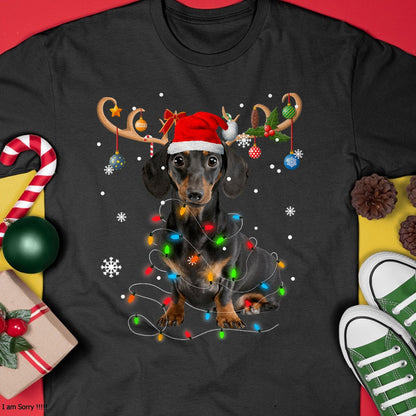 Funny Dachshund Christmas Reindeer Christmas Lights Pajama T-Shirt - Christmas Unisex T-Shirt/Hoodie/Sweatshirt - HNDS00
