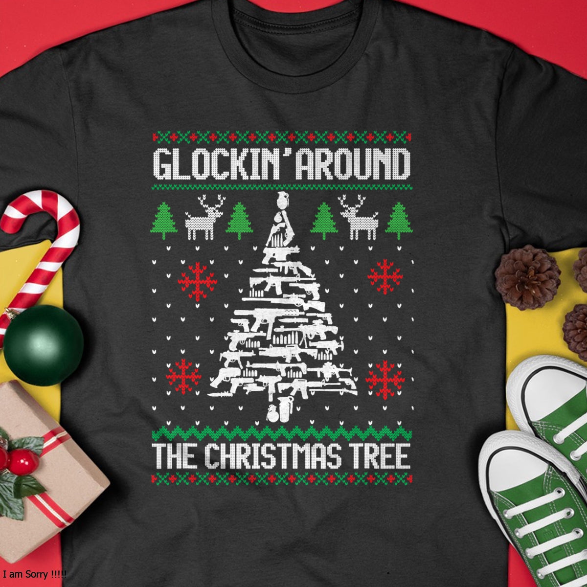 Funny Guns Ugly Christmas Sweaters for Gun Lovers Men Women T-Shirt - Christmas Unisex T-Shirt/Hoodie/Sweatshirt - HNDS00