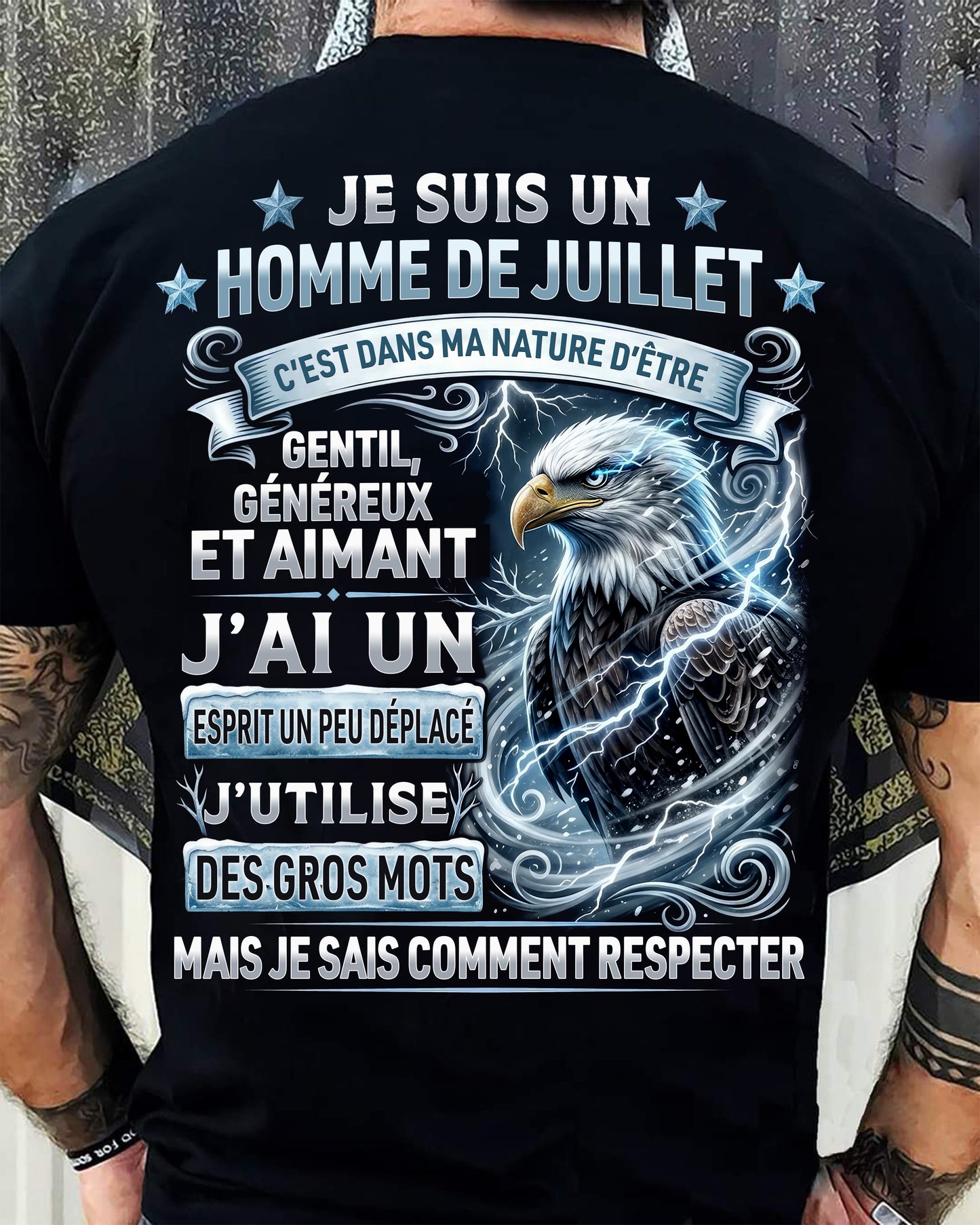 JUILLET – ESPRIT MALICIEUX MAIS SAIT RESPECTER - T-SHIRT ANNIVERSAIRE HOMME - IMPRESSION DTG PREMIUM - frNTTD07 (SKU2604-86-07)