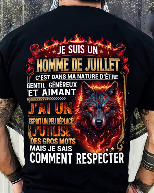 JUILLET – ESPRIT MALICIEUX MAIS SAIT RESPECTER - T-SHIRT ANNIVERSAIRE HOMME - IMPRESSION DTG PREMIUM - frNTTD07 (SKU2604-87-07)