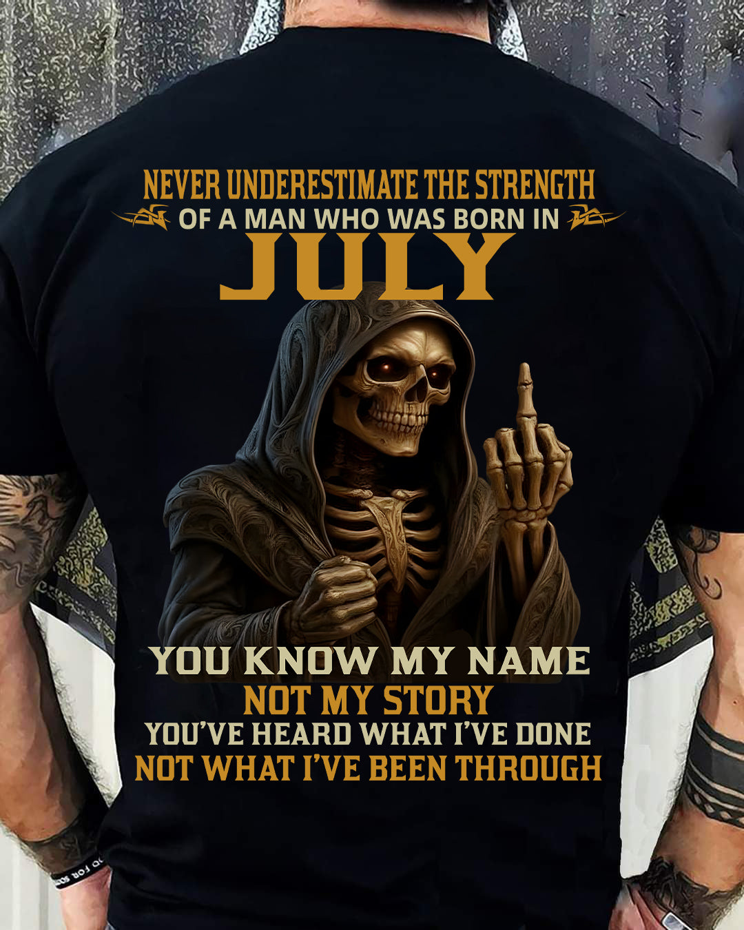 JULY - NEVER UNDERESTIMATE - BIRTHDAY T-SHIRT FOR MEN - NTTD07 (SKU26T-01-06-07)