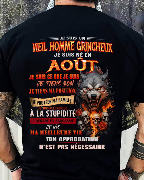 AOÛT – VIEIL HOMME GRINCHEUX – T-SHIRT D’ANNIVERSAIRE POUR HOMME - frNTTD08 (SKU26T-01167-08)