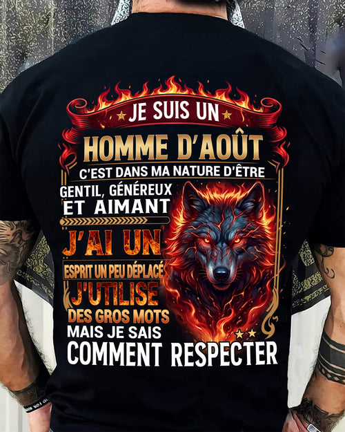 AOÛT – ESPRIT MALICIEUX MAIS SAIT RESPECTER - T-SHIRT ANNIVERSAIRE HOMME - IMPRESSION DTG PREMIUM - frNTTD08 (SKU2604-87-08)