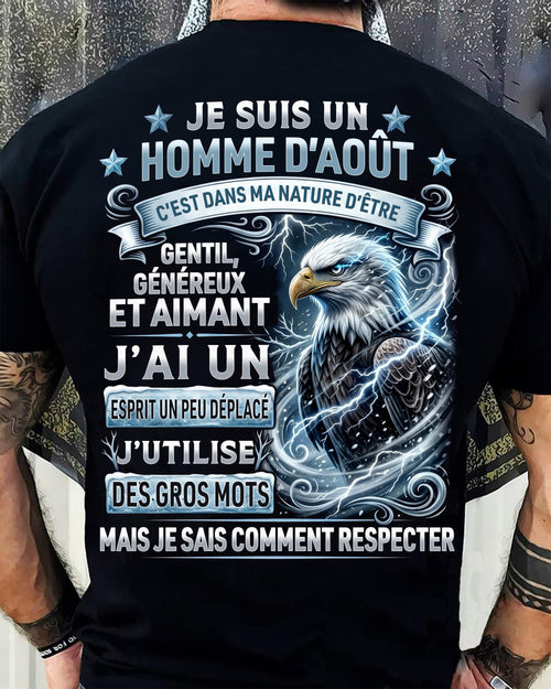 AOÛT – ESPRIT MALICIEUX MAIS SAIT RESPECTER - T-SHIRT ANNIVERSAIRE HOMME - IMPRESSION DTG PREMIUM - frNTTD08 (SKU2604-86-08)