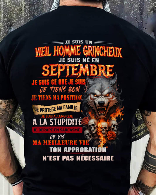 SEPTEMBRE – VIEIL HOMME GRINCHEUX – T-SHIRT D’ANNIVERSAIRE POUR HOMME - frNTTD09 (SKU26T-01167-09)