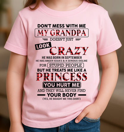 Crazy Grandpa Shirt for Girls September Edition – From Grandpa to Granddaughter NTTD09 (SKU07-131-09)