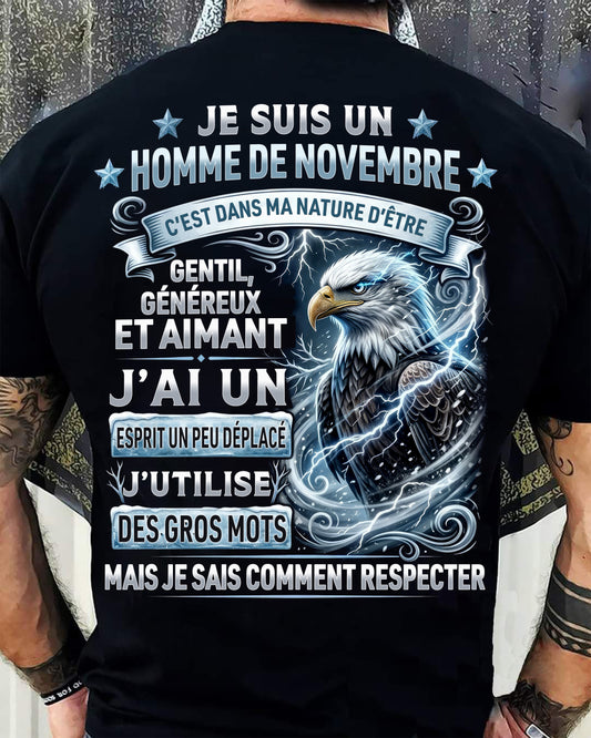 NOVEMBRE – ESPRIT MALICIEUX MAIS SAIT RESPECTER - T-SHIRT ANNIVERSAIRE HOMME - IMPRESSION DTG PREMIUM - frNTTD11 (SKU2604-86-11)