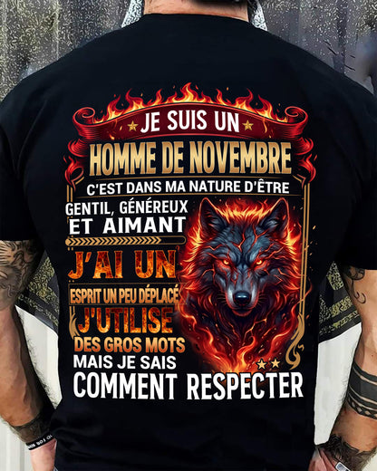NOVEMBRE – ESPRIT MALICIEUX MAIS SAIT RESPECTER - T-SHIRT ANNIVERSAIRE HOMME - IMPRESSION DTG PREMIUM - frNTTD11 (SKU2604-87-11)