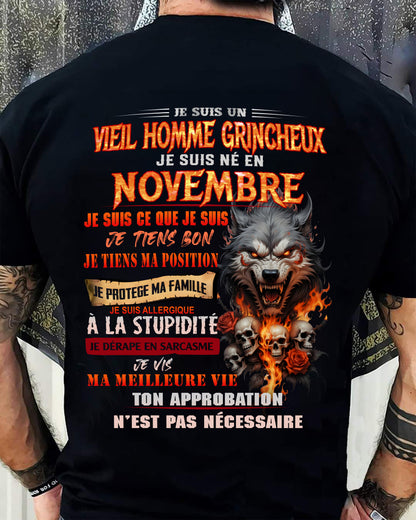 NOVEMBRE – VIEIL HOMME GRINCHEUX – T-SHIRT D’ANNIVERSAIRE POUR HOMME - frNTTD11 (SKU26T-01167-11)