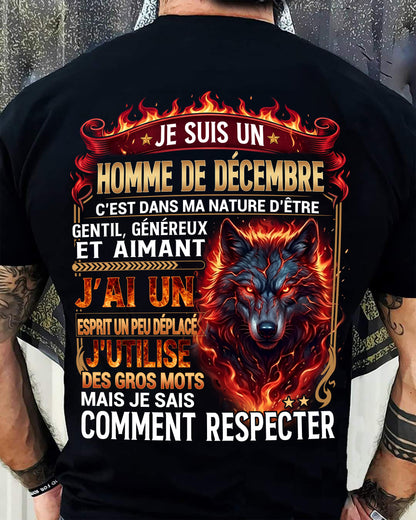 DÉCEMBRE – ESPRIT MALICIEUX MAIS SAIT RESPECTER - T-SHIRT ANNIVERSAIRE HOMME - IMPRESSION DTG PREMIUM - frNTTD12 (SKU2604-87-12)
