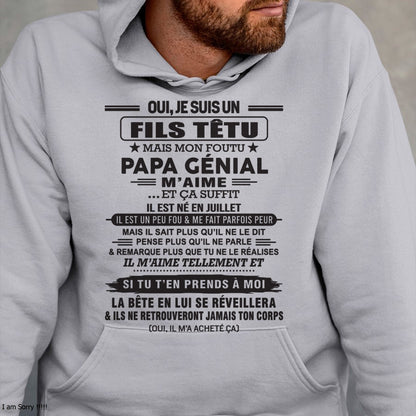 JUILLET - Oui, je suis un garçon têtu – T-shirt | Cadeau d’anniversaire de papa pour son fils - nttd07 / fr07 (SKU12-260-07)