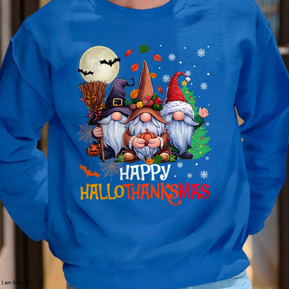 Happy Hallothanksmas Gnomes Lover Halloween Merry Christmas T-Shirt - Christmas Unisex T-Shirt/Hoodie/Sweatshirt - HNDS00