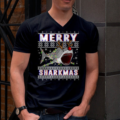 Funny Sharkmas Shark Ugly Christmas Sweaters T-Shirt - Christmas Unisex T-Shirt/Hoodie/Sweatshirt - HNDS00