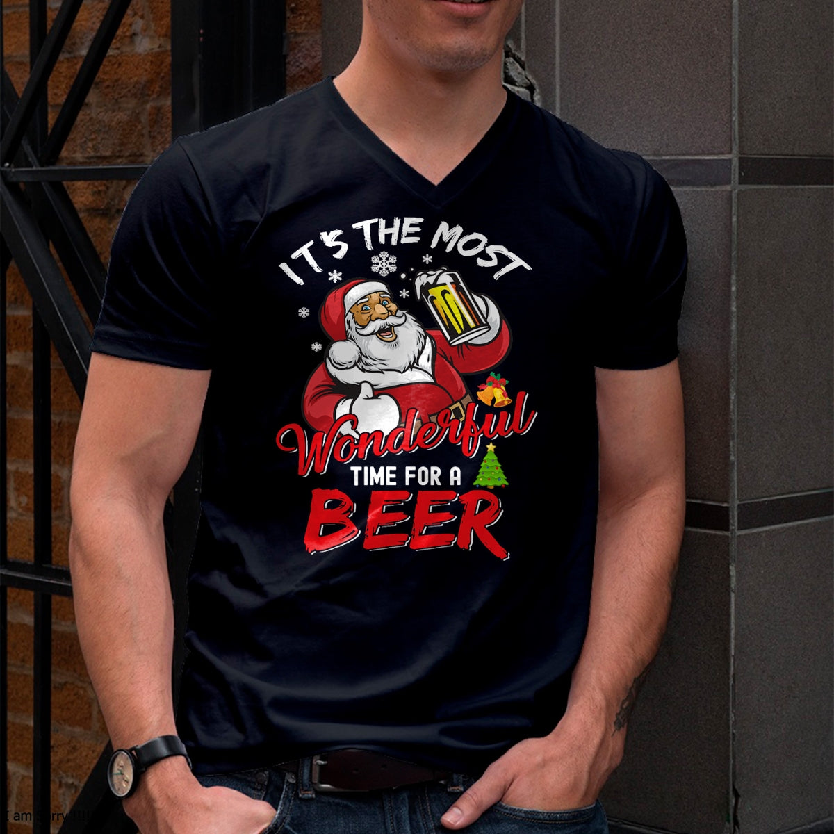 Funny Christmas Santa Claus Drinking Beer Wonderful Time T-Shirt - Christmas Unisex T-Shirt/Hoodie/Sweatshirt - HNDS00