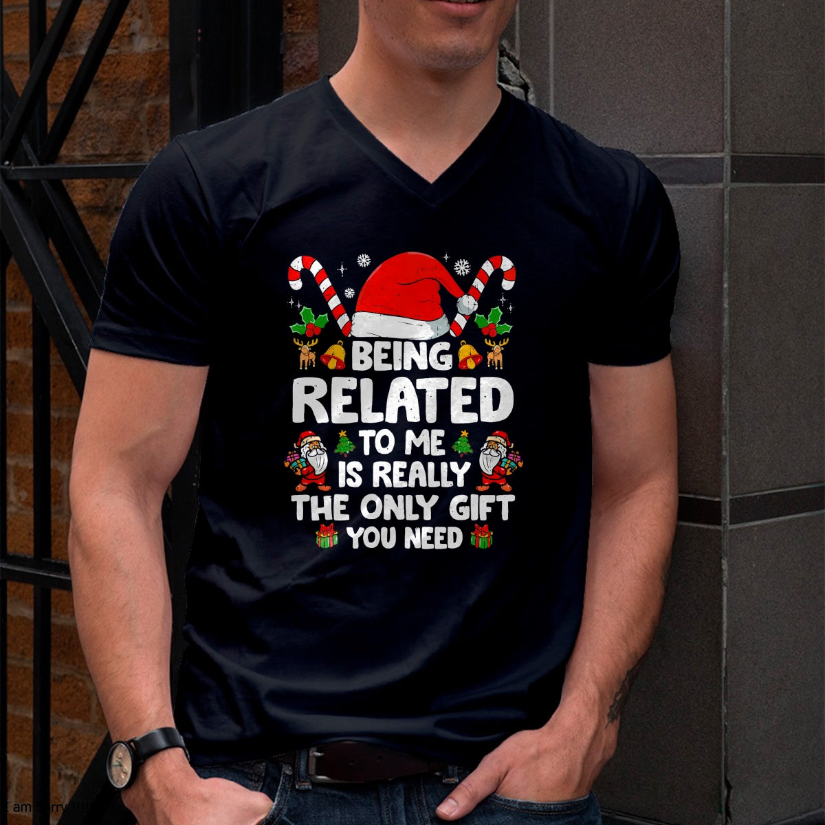 Being Related To Me Funny Christmas Family Xmas Pajamas T-Shirt - Christmas Unisex T-Shirt/Hoodie/Sweatshirt - HNDS00